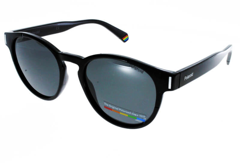 Lunettes De Soleil Polaroid Unisexe Adulte - Monture Noire Calibre 49, Verres Polarisés Gris Ronds